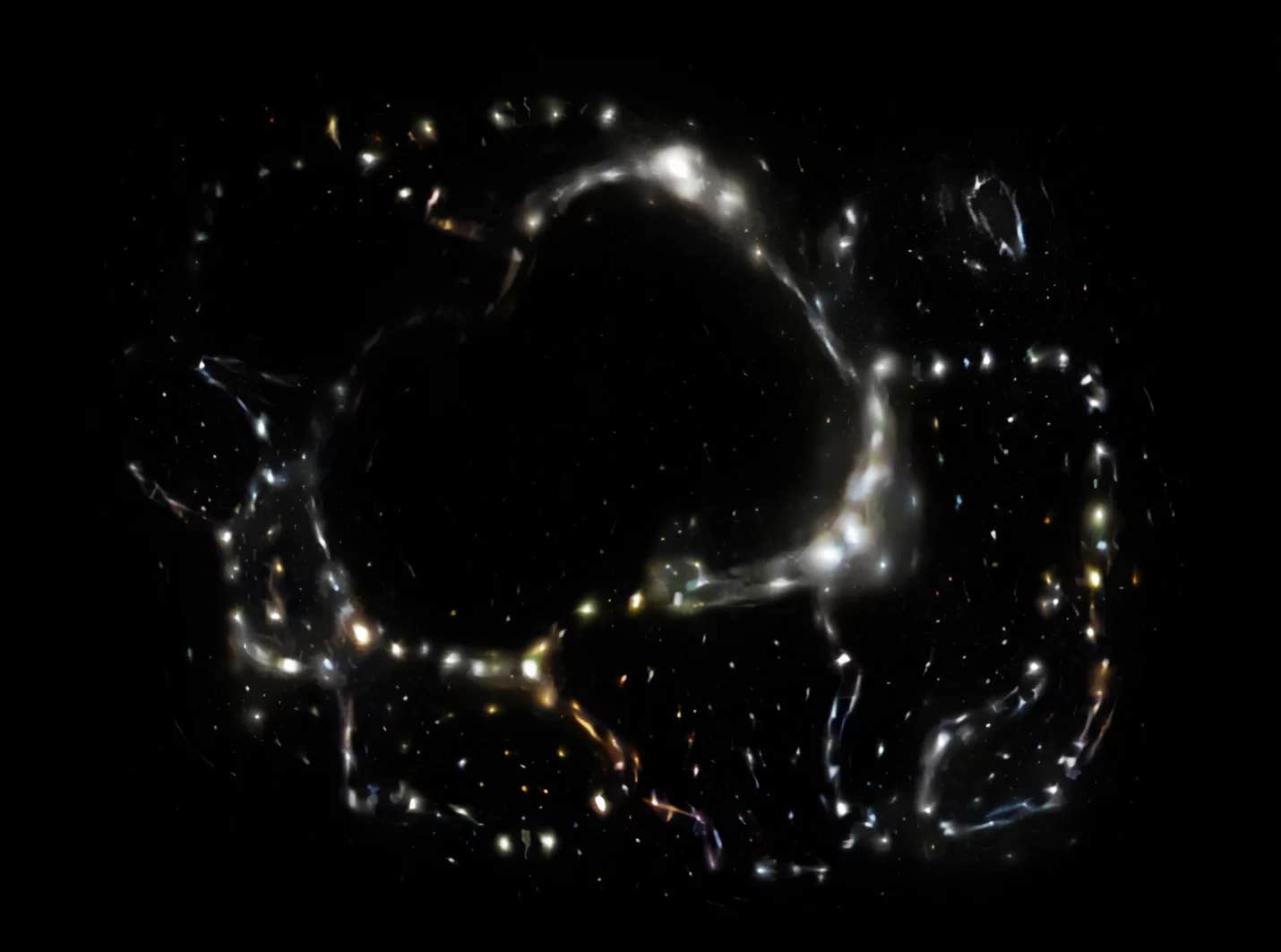 KBC Void in an immense, comparatively empty region of space containing the Local Group, and a large part of the Laniakea Supercluster - 2,000 million ly diameter sphere with its center about 250 million ly away - Galaxies inside the void experience a gravitational pull from outside yielding a larger local value for the Hubble constant (redshift).